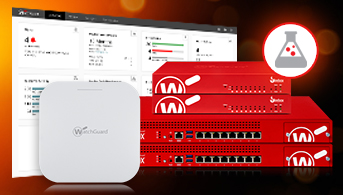Collage of web page console, WI-FI device, network devices and beaker symbol