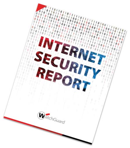 WatchGuard Internet Security report cover page at a 45 degree angle