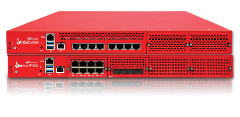 2 red WatchGuard Fireboxes stacked on top of each other