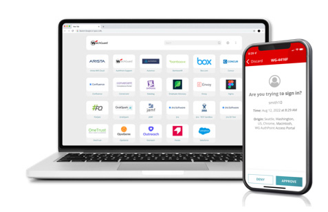 WatchGuard AuthPoint screens on a laptop and phone