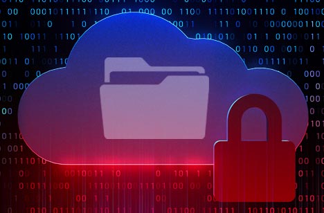 File icon inside of a purple cloud illustration with a red lock icon at the bottom right corner