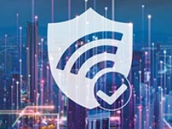 White shield with a Wi-Fi icon on the front and a checkmark in a circle at bottom right