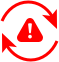 Red arrows forming a circle around a red triangle with an exclamation point inside